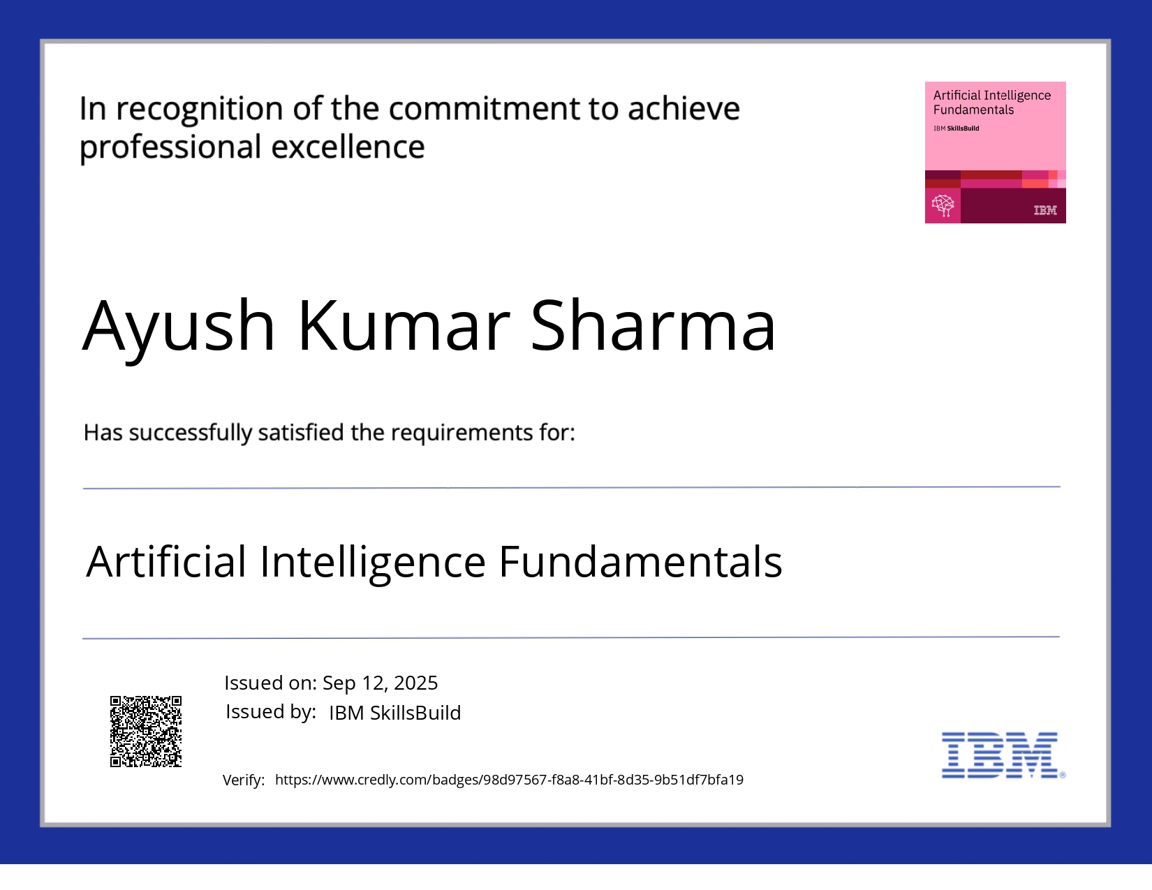 IBM AI Fundamentals Certificate